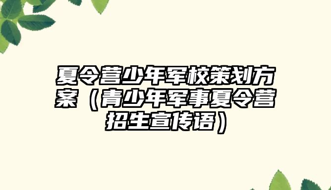 夏令營少年軍校策劃方案（青少年軍事夏令營招生宣傳語）